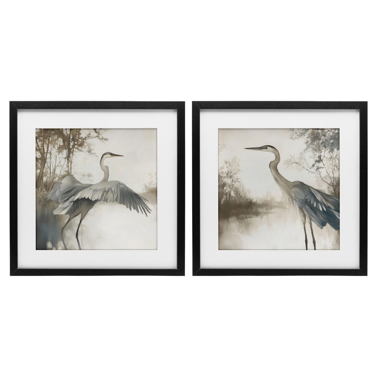Stupell Industries Heron Feathers Over Water 2pc Framed Print Under Glass Set, design by Mona Grace
